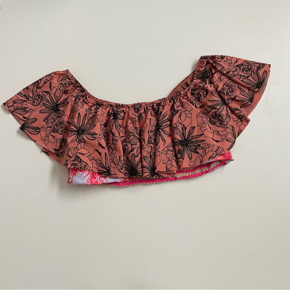 Maaji Bikini Top Swim Ruffle Mixed Print Pineapple Floral Striped Pink Black